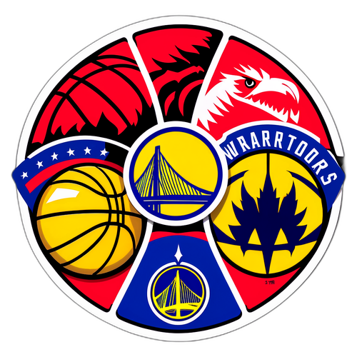 Diseño de balones de baloncesto con los logotipos de los Warriors y Raptors, representando la rivalidad