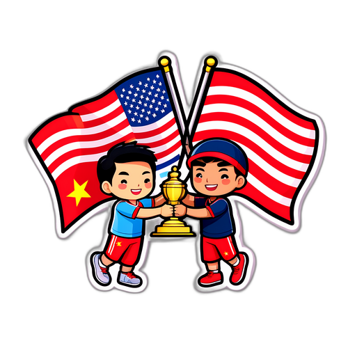 中美运动员友谊奖杯贴纸