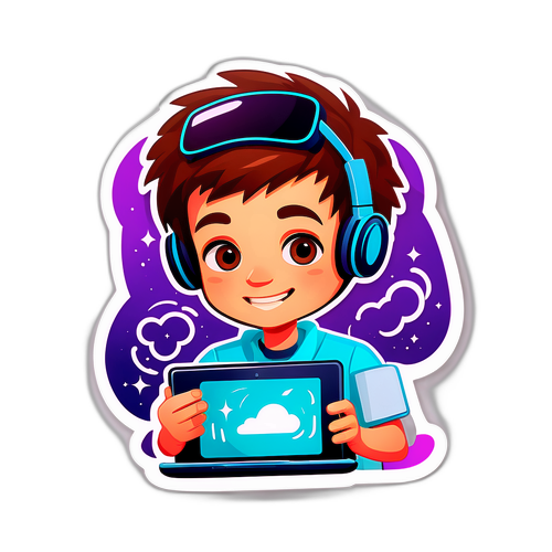 Sticker mô tả một người trẻ sử dụng công nghệ mới nổi bật