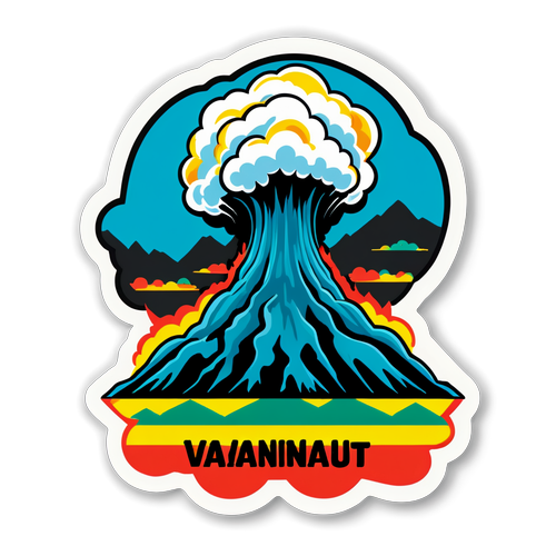 Sticker met dramatische illustratie van een aardbeving in Vanuatu