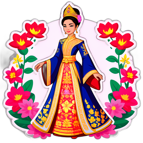 สติ๊กเกอร์ featuring บุคคลที่สูงศักดิ์ในชุดไทยสวยงาม