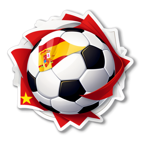 Ilustración de un balón de fútbol entrelazado con las banderas de España