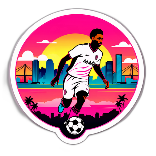 Pemain Inter Miami Menggiring Bola dengan Latar Belakang Pemandangan Senja