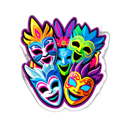 Яркая наклейка с классическими масками из шоу "Маска"