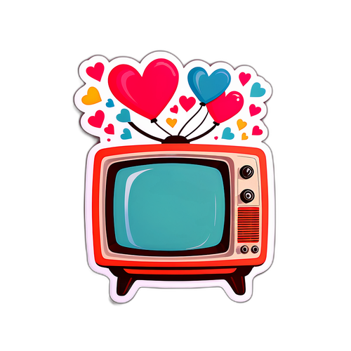 En eventyrlig klistremerke av en retro TV med hjerter