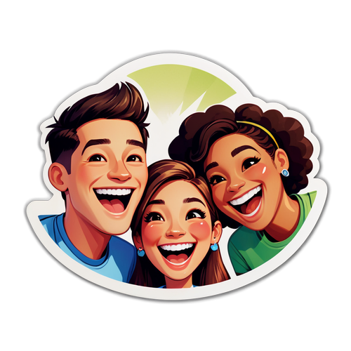 Un sticker cu un grup de prieteni râzând și distrându-se