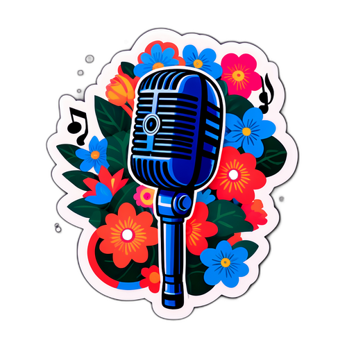 Vintage Microfoon met Bloemen en Muzieknoten