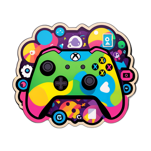 Autocollant illustrant un contrôleur Xbox avec des visuels vibrants
