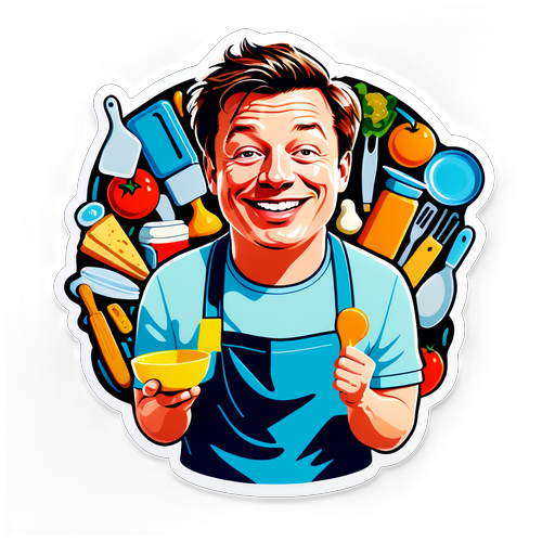 Quirky Cartoon of a Chef with Kitchen Gadgets