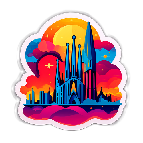 Abstrakt design av Barcelonas stadsbild vid solnedgången