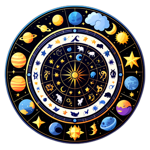 Sticker cu horoscop săptămânal și simboluri zodiacale