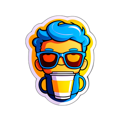 Sticker Cốc Cà Phê Đeo Kính Mát