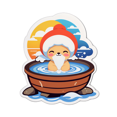 伊香保温泉のかわいいキャラクターが温泉につかるデザイン