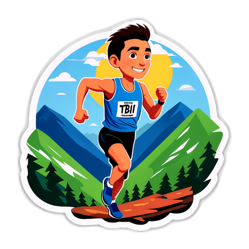 Sticker cu Tibi Useriu alergând pe un traseu montan