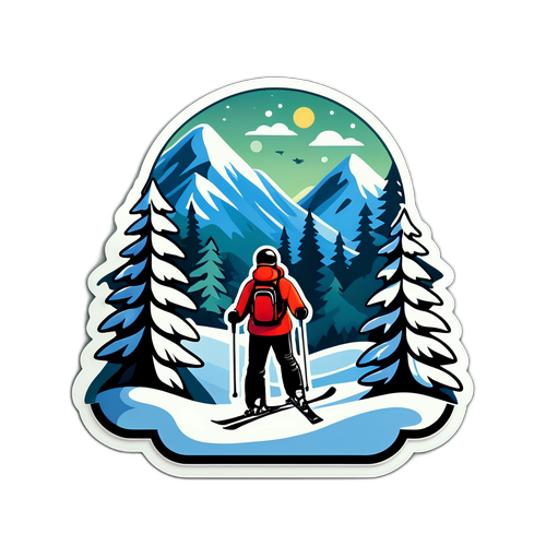 Vacker skiss av en skidåkare i en skogsscen