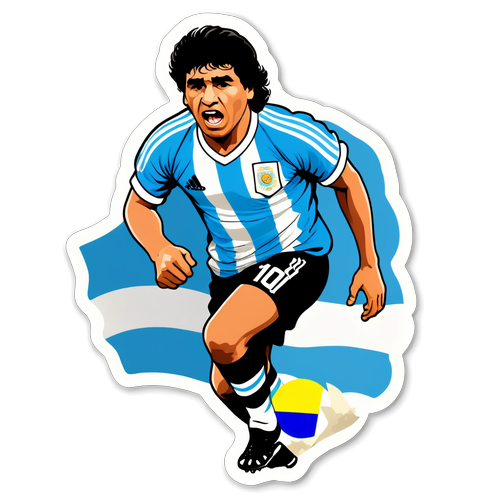 Diego Maradona na tle flagi Argentyny