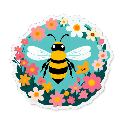 蜜蜂飛越花田貼紙