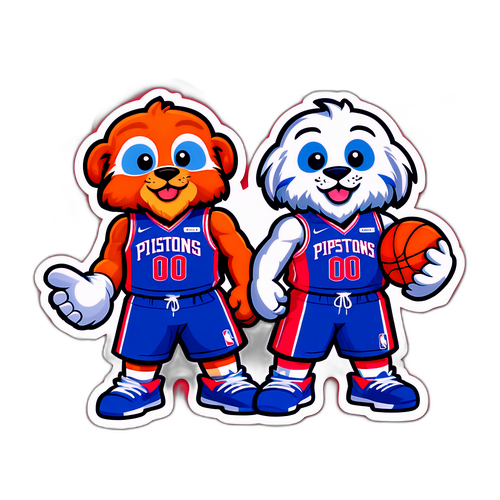 Cute Sticker of Pistons and 76ers Mascots in Friendly Rivalry