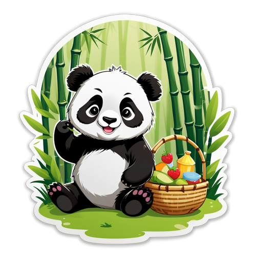 Roztomilá panda na pikniku: Objevte kouzlo klidného bambusového lesa!