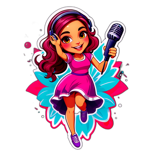 Sticker de Flor Vigna en pose divertida con micrófono