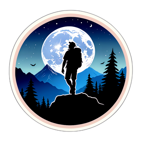 Silhouet van een wandelaar op de Doentocht met volle maan