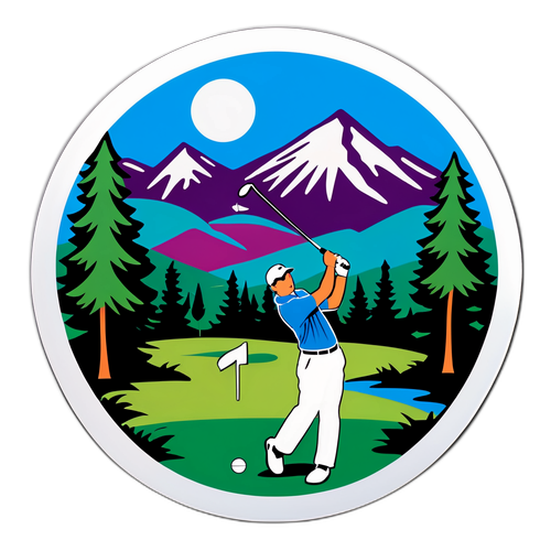 Sticker Ilustrasi Acara PGA Tour: Pemain Golf Tee Off