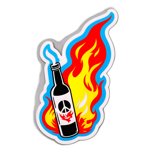 Sticker de cóctel Molotov ardiente con mensaje de paz