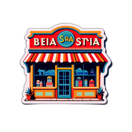 レトロスタイルのベイシャ店の外観ステッカー