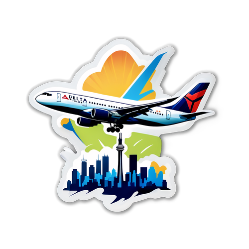 Stiker Pesawat Delta di Langit Toronto