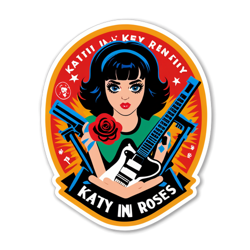 Samolepka s tématem rocku pro lidi, představující symbol Katy Perry a Guns N' Roses