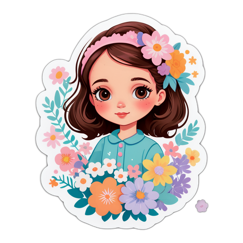 Autocollant de Nora Cornolle entourée de fleurs délicates