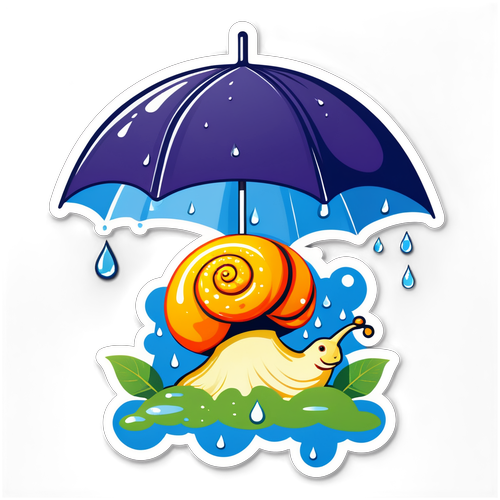 雨季を表現する傘とカタツムリのイラスト