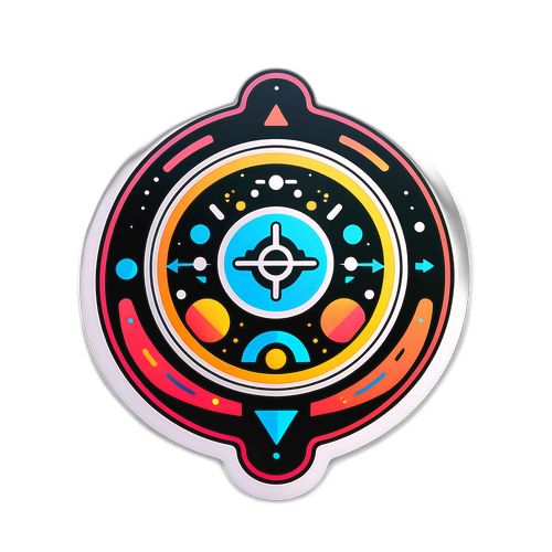 未来的なシンボルとアイコンを用いたステッカーデザイン