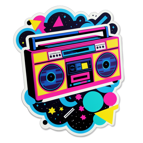 80'ler Nostaljisi: Neon Renklerle Dolu Bu Boom Box Sticker'ı Kaçırmayın!