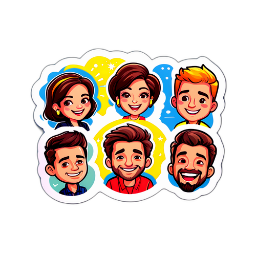 朝の番組のキャストがキャッチフレーズを言っているステッカー