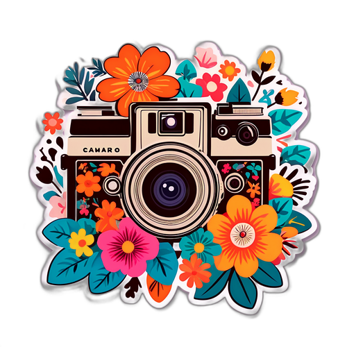 Vintage Camera na Napapalibutan ng mga Bulaklak