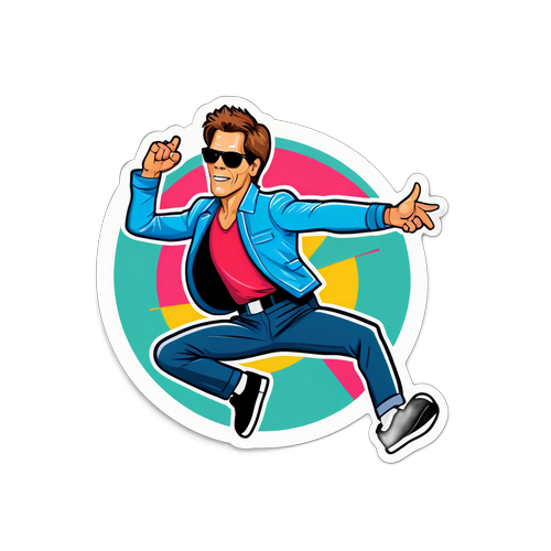 Kevin Bacon als dansende figuur in jaren '80 stijl