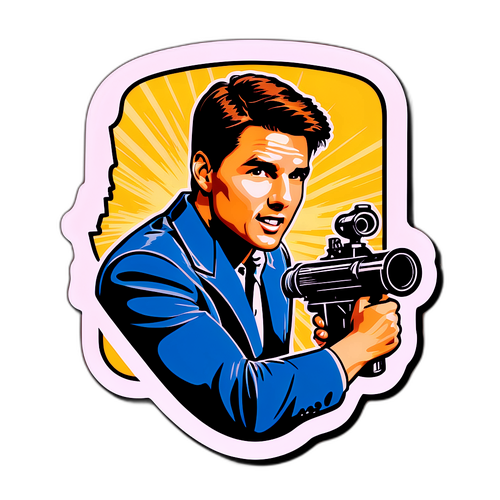 Retro-stil klistermärke av Tom Cruise i en vintage filmscen