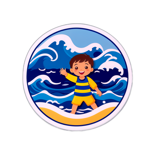 Sahilde Dalgalarla Oynayan Çocuk Figürü