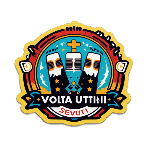 Sticker cu banda Voltaj și un mesaj de susținere pentru muzică și unitate