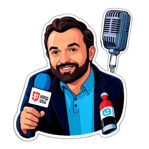 Un autocollant de Hugo Clement lors d'une interview passionnante