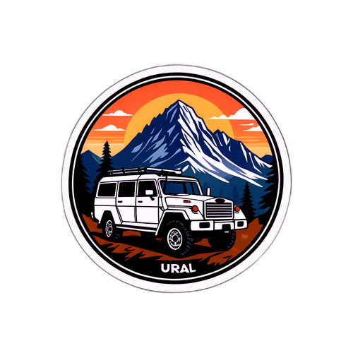 Стикер с логотипом Ural на фоне гор