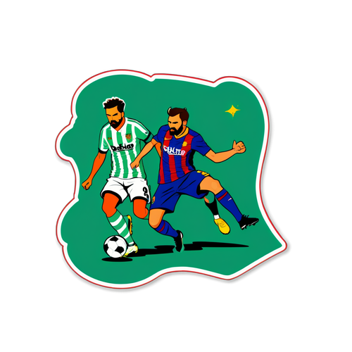 Ilustrație reprezenta un meci epic Betis - Barcelona, cu acțiuni de joc în stil comic