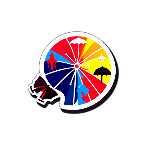 Minimalist nálepka s ikonou Barcelony a deštníky