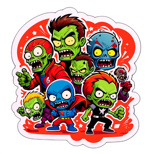 Stylizovaná nálepka s postavami z 'Marvel Zombies'