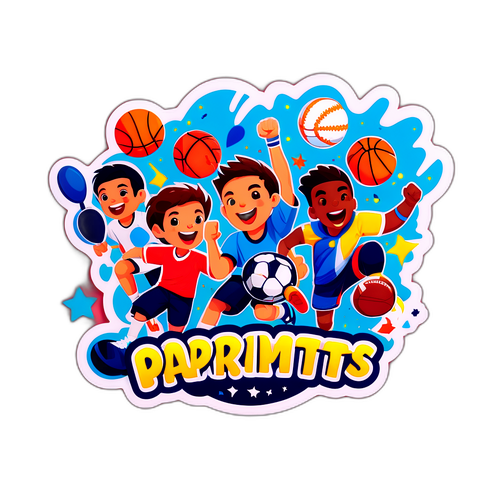 Cảnh một bữa tiệc thể thao với nhiều hoạt động vui vẻ và cổ vũ