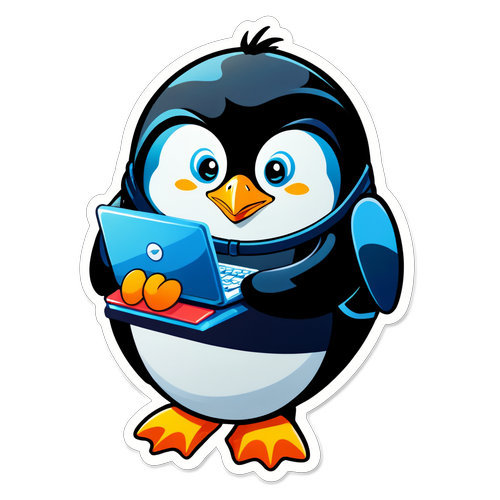 Tech-Savvy Penguin Using a Computer