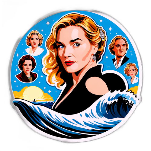 Sticker z Kate Winslet w otoczeniu ikonicznych momentów z filmów