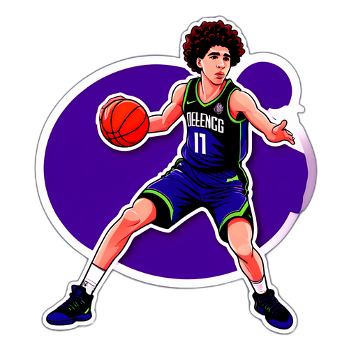 Create a sticker ng isang opposing player na sumusubok hadlangan ang pagsu-shot ni LaMelo Ball