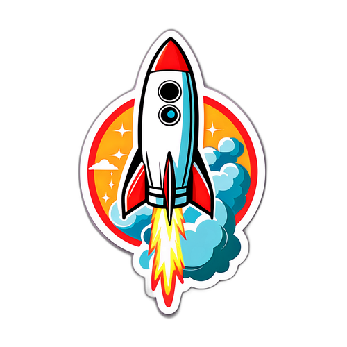 Дизайн наклейки, изображающий запуск ракеты с фразами, вдохновляющими на приключения и исследования